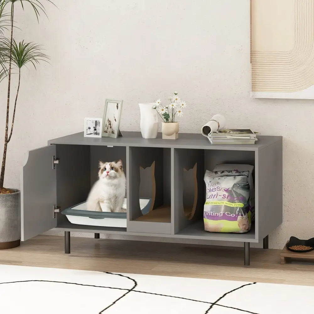 40 Inch Cat Litter Box Enclosure for 2 Cats Hidden Cat Washroom-Gray - Gray - Cat Houses