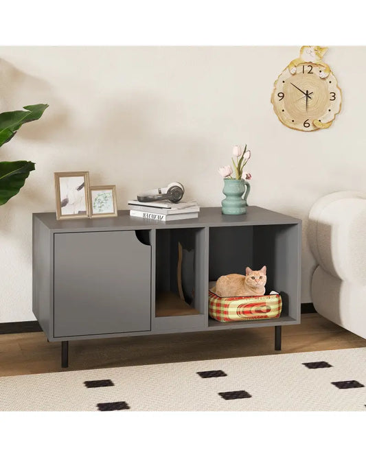 40 Inch Cat Litter Box Enclosure for 2 Cats Hidden Cat Washroom-Gray - Gray - Cat Houses