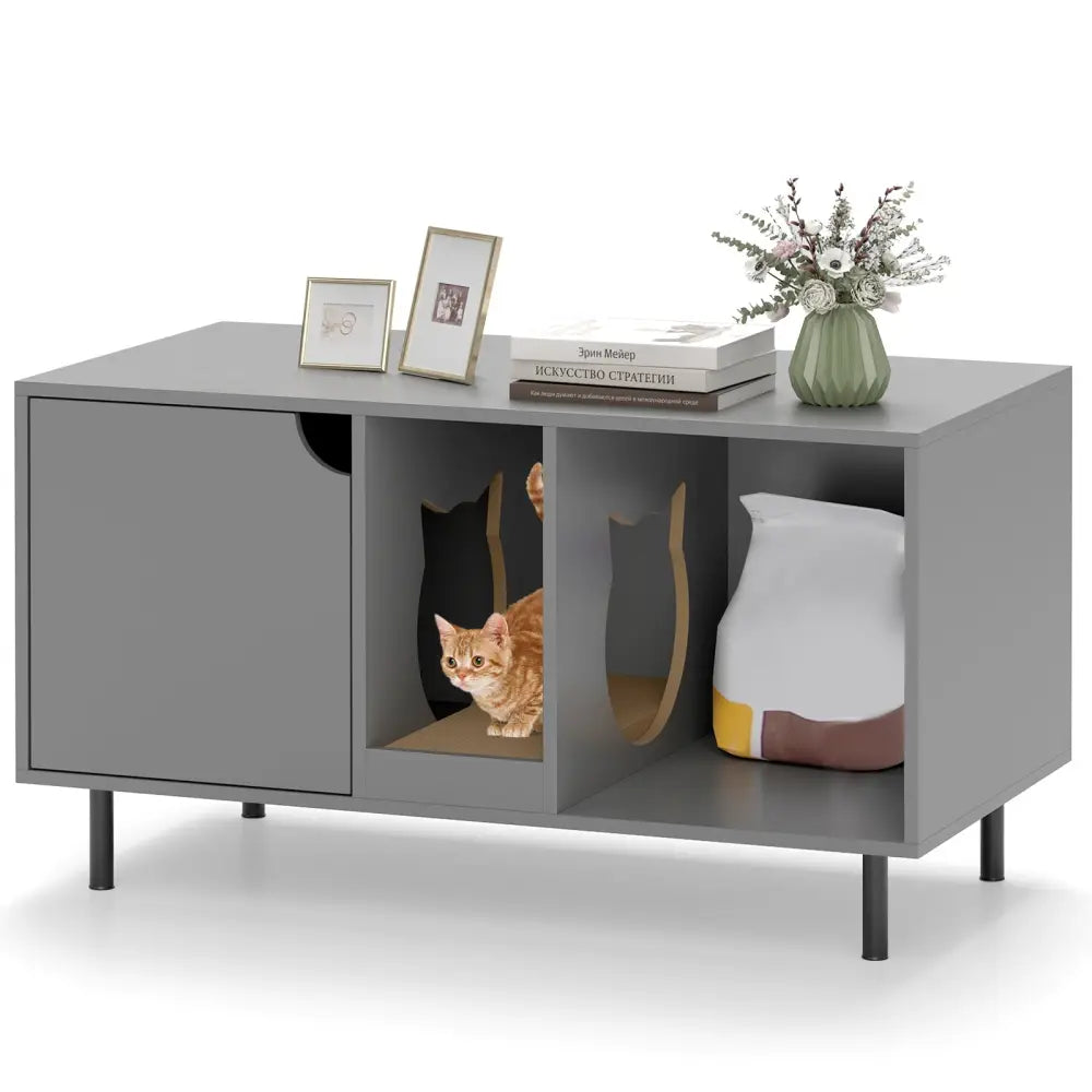 40 Inch Cat Litter Box Enclosure for 2 Cats Hidden Cat Washroom-Gray - Gray - Cat Houses