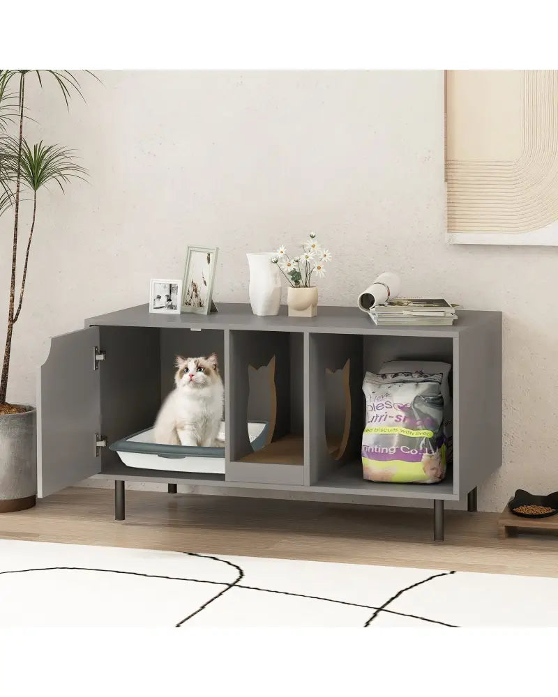 40 Inch Cat Litter Box Enclosure for 2 Cats Hidden Cat Washroom-Gray - Gray - Cat Houses