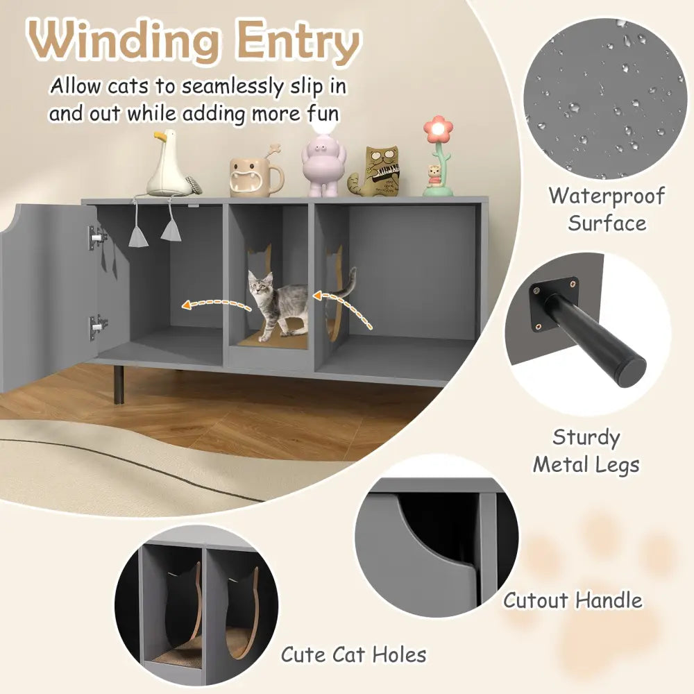 40 Inch Cat Litter Box Enclosure for 2 Cats Hidden Cat Washroom-Gray - Gray - Cat Houses