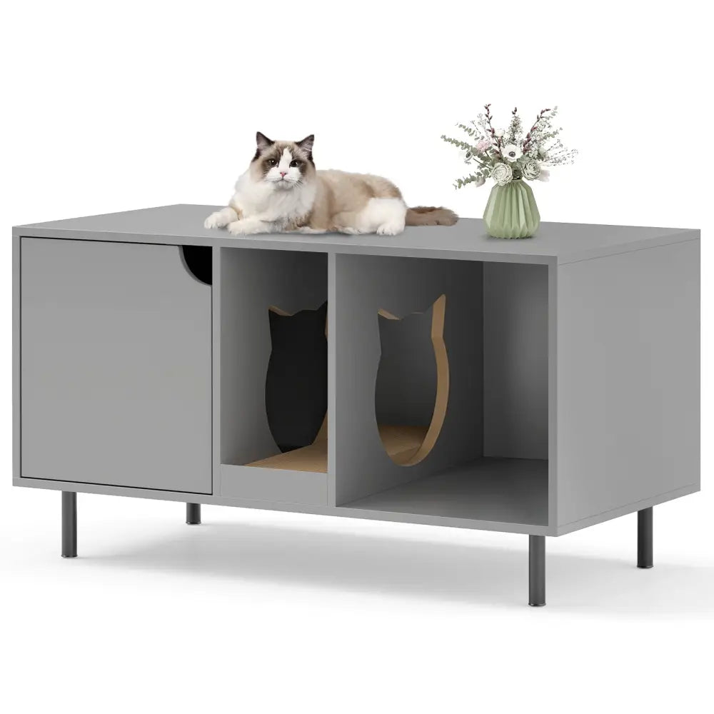 40 Inch Cat Litter Box Enclosure for 2 Cats Hidden Cat Washroom-Gray - Gray - Cat Houses