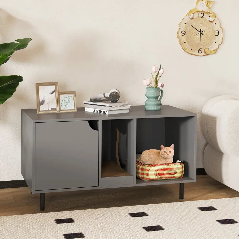 40 Inch Cat Litter Box Enclosure for 2 Cats Hidden Cat Washroom-Gray - Gray - Cat Houses