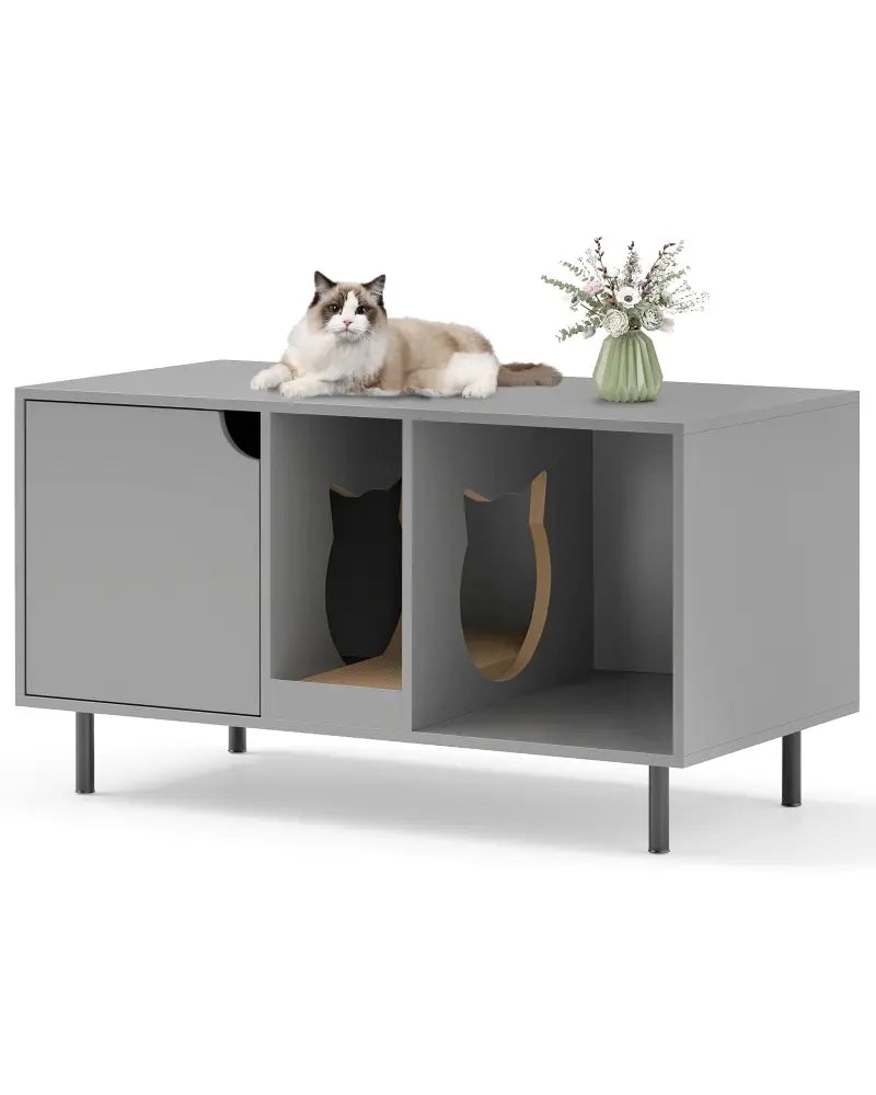 40 Inch Cat Litter Box Enclosure for 2 Cats Hidden Cat Washroom-Gray - Gray - Cat Houses