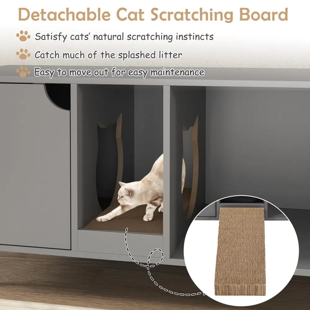 40 Inch Cat Litter Box Enclosure for 2 Cats Hidden Cat Washroom-Gray - Gray - Cat Houses