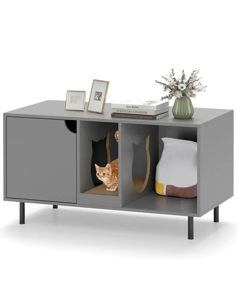 40 Inch Cat Litter Box Enclosure for 2 Cats Hidden Cat Washroom-Gray - Gray - Cat Houses