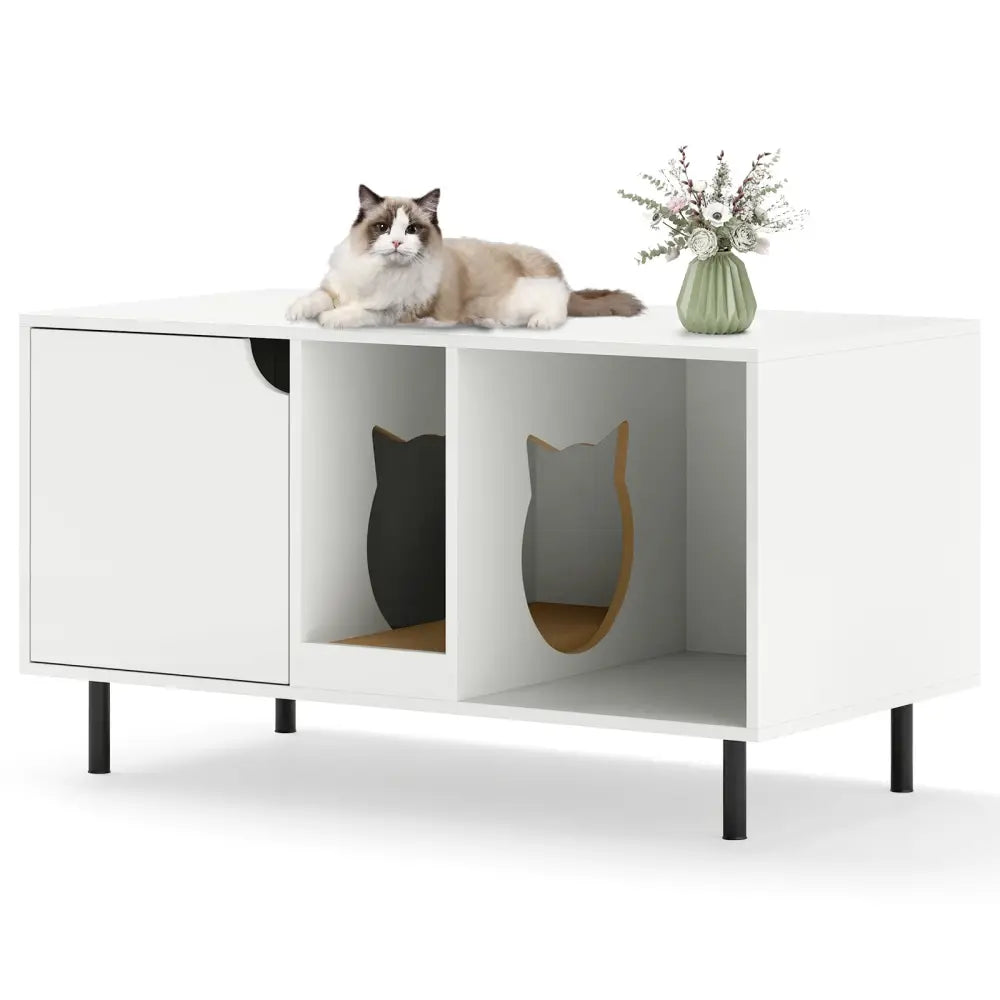 40 Inch Cat Litter Box Enclosure for 2 Cats Hidden Cat Washroom-White - White - Cat Houses