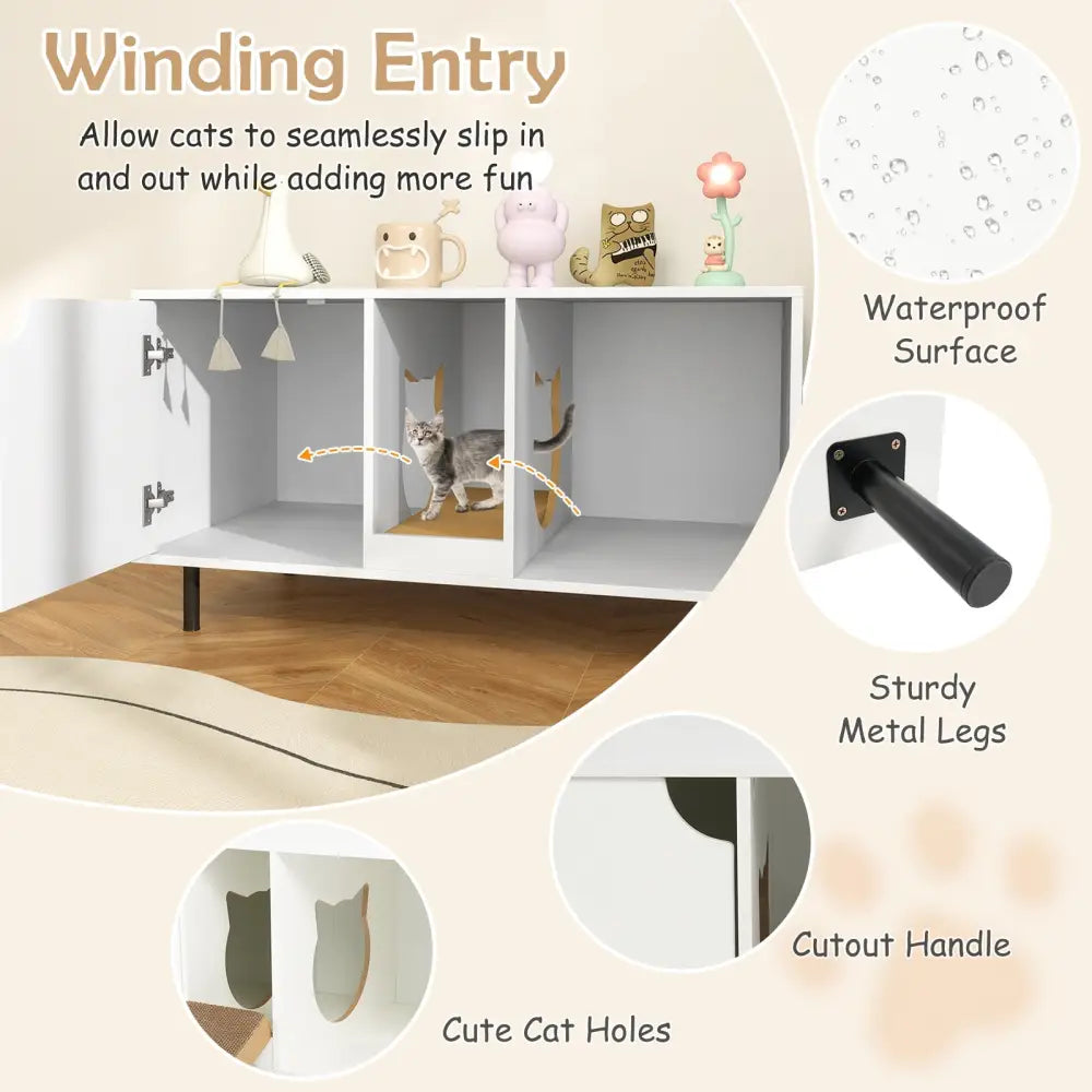 40 Inch Cat Litter Box Enclosure for 2 Cats Hidden Cat Washroom-White - White - Cat Houses