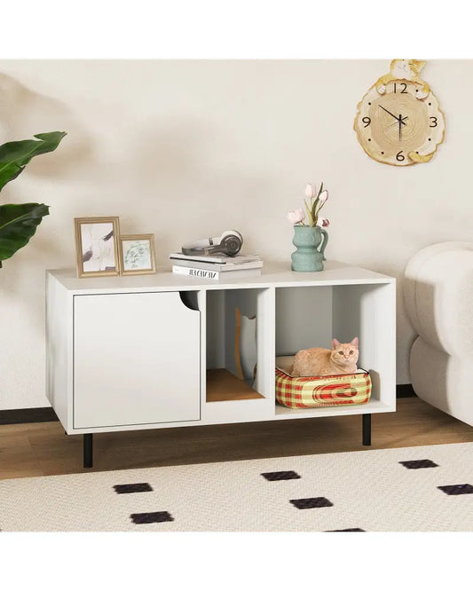 40 Inch Cat Litter Box Enclosure for 2 Cats Hidden Cat Washroom-White - White - Cat Houses