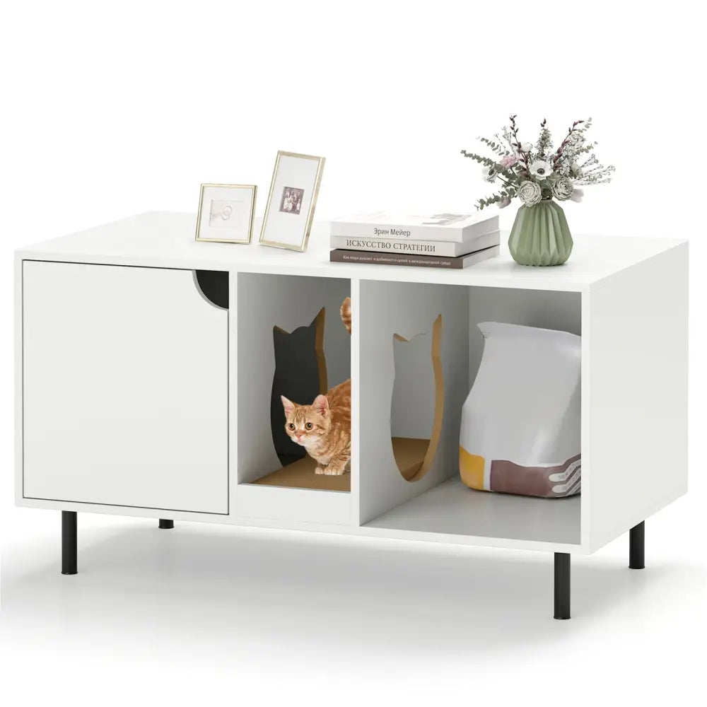 40 Inch Cat Litter Box Enclosure for 2 Cats Hidden Cat Washroom-White - White - Cat Houses