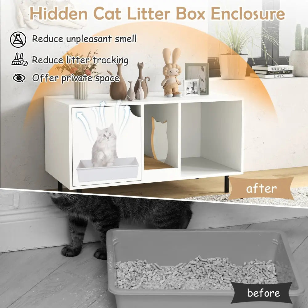 40 Inch Cat Litter Box Enclosure for 2 Cats Hidden Cat Washroom-White - White - Cat Houses