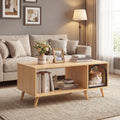 40 Inch Coffee Table Cat House 2-in-1 Wooden Kitten Furniture with Open Storage Shelf-Natural - Natural - Cat Houses