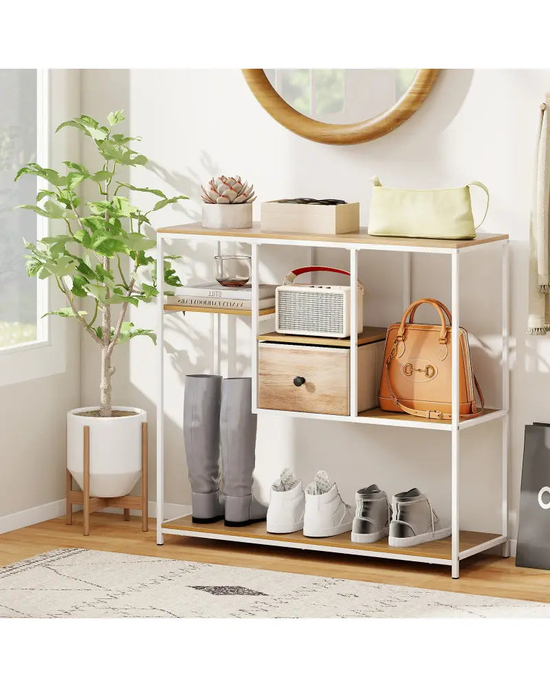 40 Inch Console Table Behind Sofa Couch with Storage-Natural - Natural - Console Tables