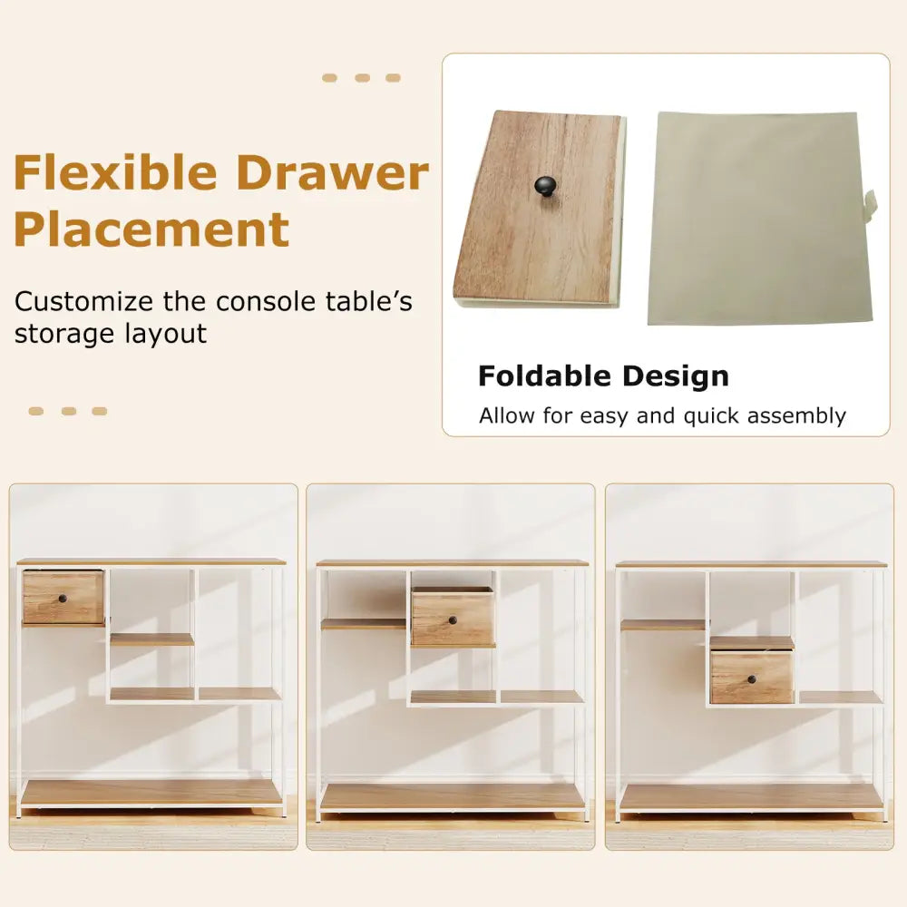 40 Inch Console Table Behind Sofa Couch with Storage-Natural - Natural - Console Tables