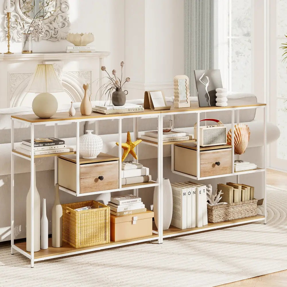 40 Inch Console Table Behind Sofa Couch with Storage-Natural - Natural - Console Tables