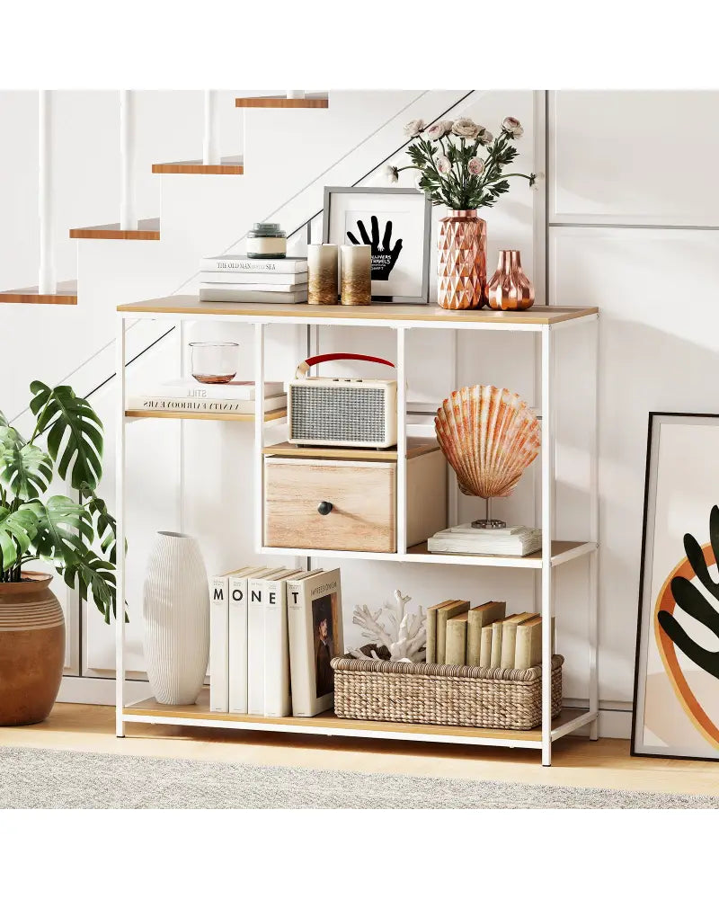 40 Inch Console Table Behind Sofa Couch with Storage-Natural - Natural - Console Tables