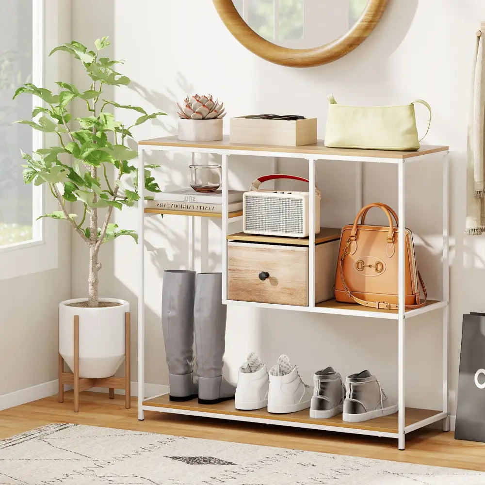 40 Inch Console Table Behind Sofa Couch with Storage-Natural - Natural - Console Tables