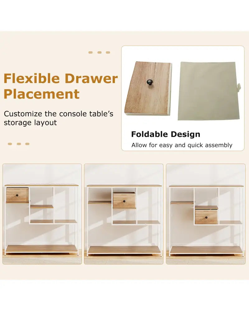 40 Inch Console Table Behind Sofa Couch with Storage-Natural - Natural - Console Tables