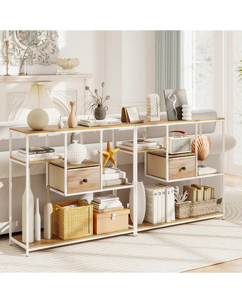 40 Inch Console Table Behind Sofa Couch with Storage-Natural - Natural - Console Tables