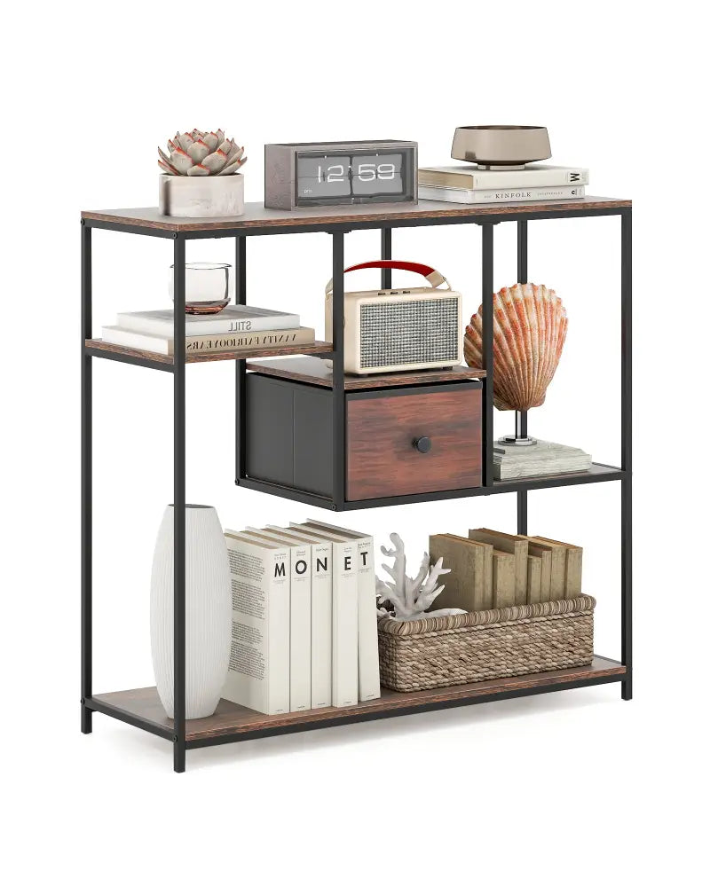 40 Inch Console Table Behind Sofa Couch with Storage-Rustic Brown - Rustic Brown - Console Tables