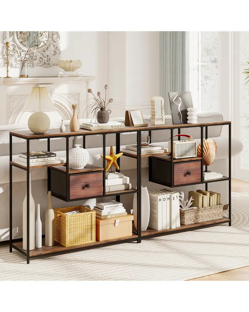 40 Inch Console Table Behind Sofa Couch with Storage-Rustic Brown - Rustic Brown - Console Tables