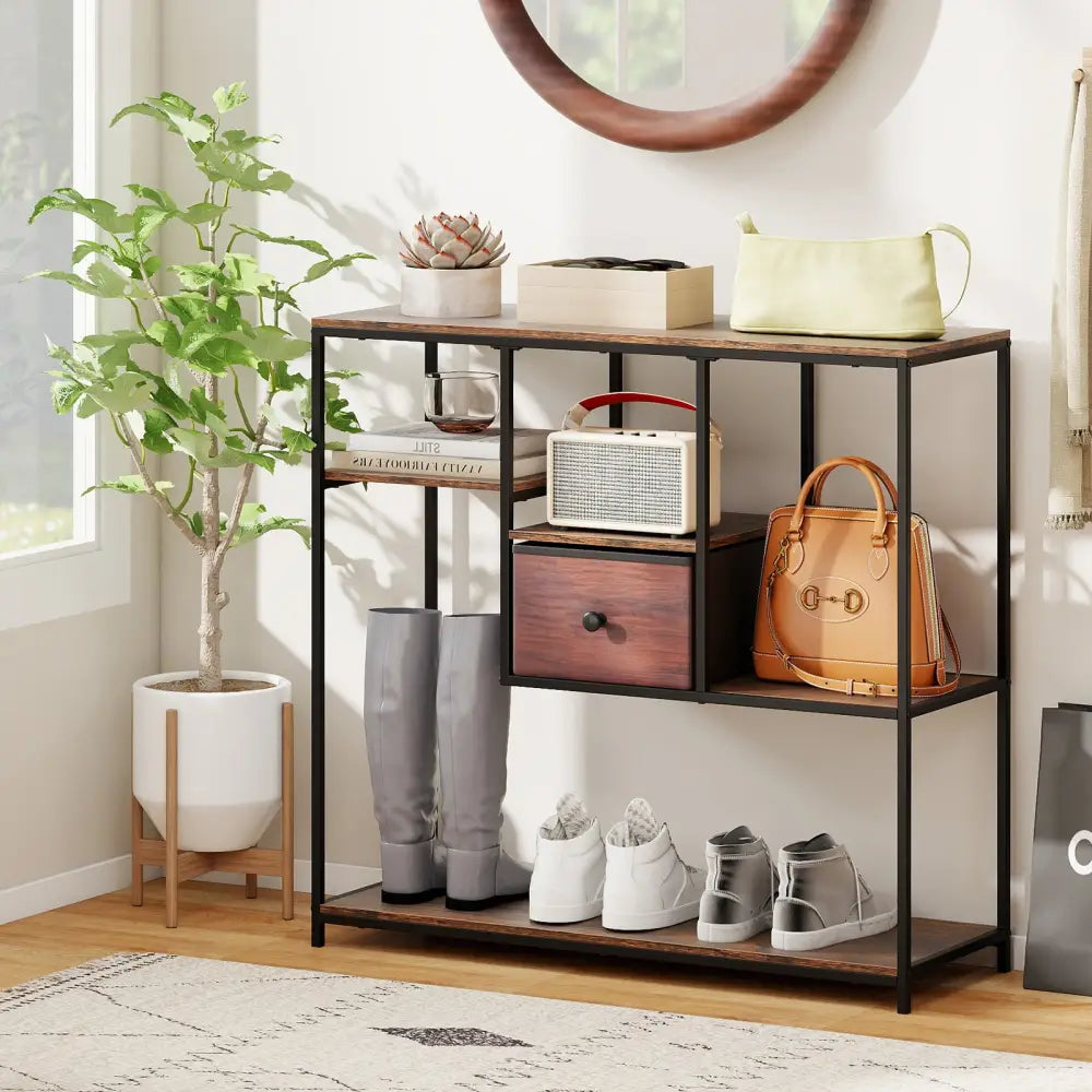 40 Inch Console Table Behind Sofa Couch with Storage-Rustic Brown - Rustic Brown - Console Tables