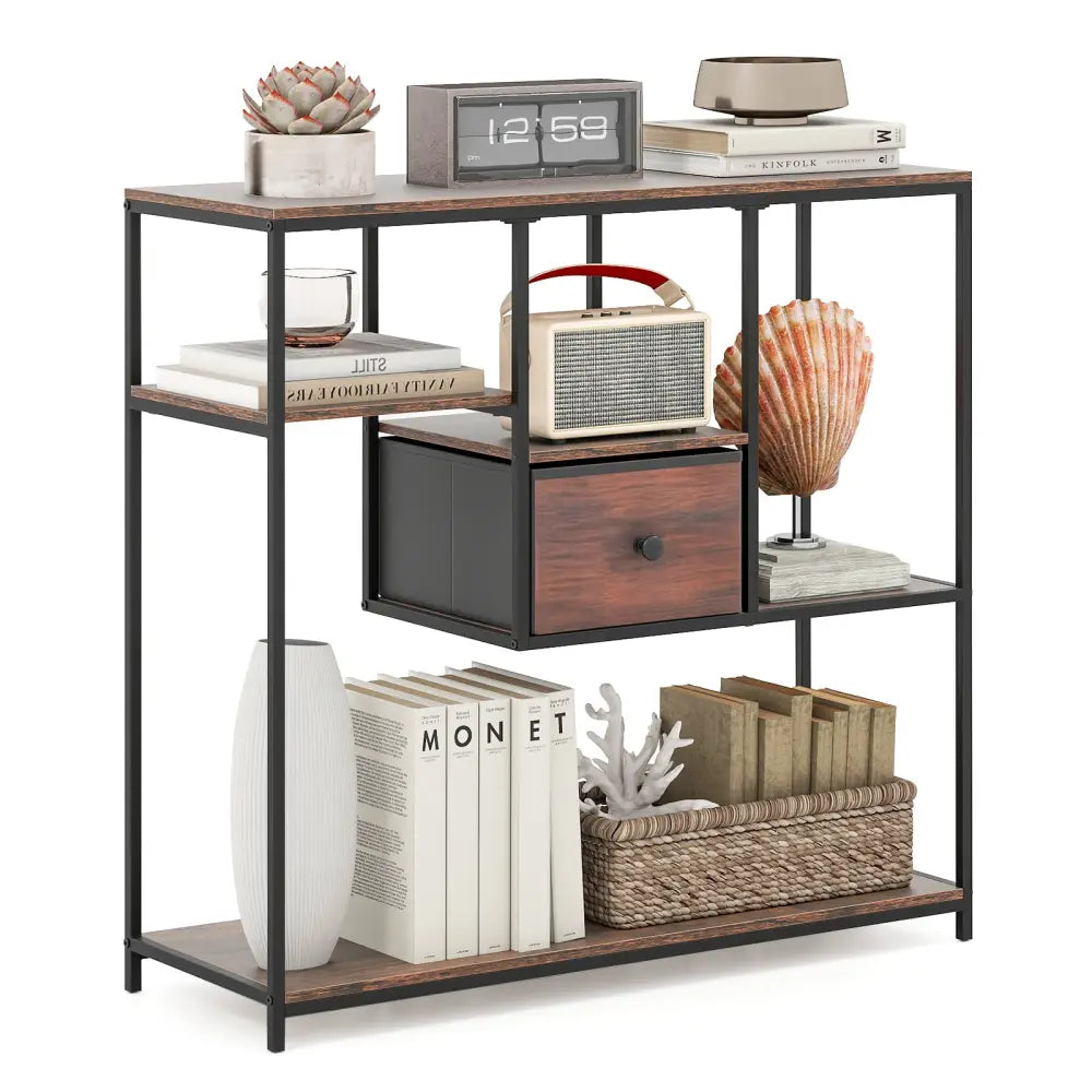 40 Inch Console Table Behind Sofa Couch with Storage-Rustic Brown - Rustic Brown - Console Tables