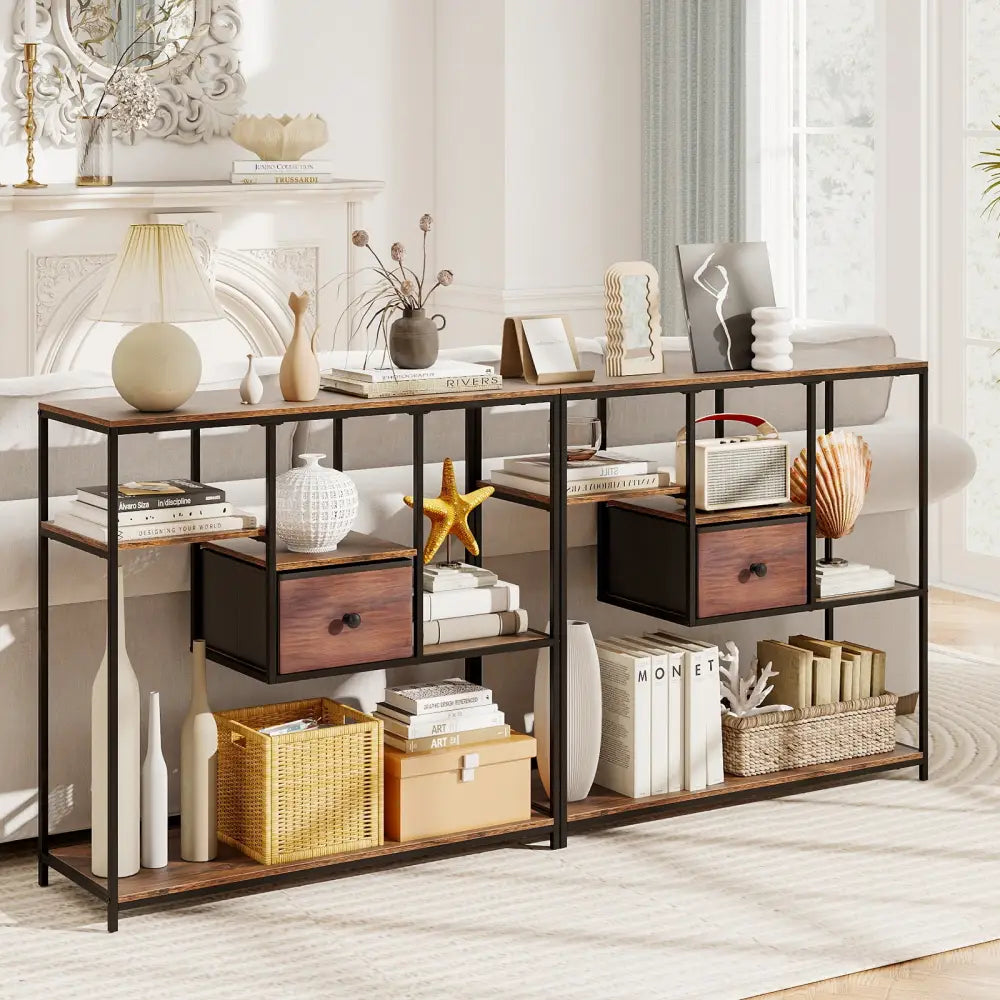 40 Inch Console Table Behind Sofa Couch with Storage-Rustic Brown - Rustic Brown - Console Tables