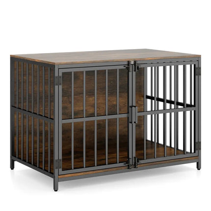 40 Inch Dog Crate Furniture Dog Kennel with Dual Lockable Double Doors-Rustic Brown - Rustic Brown - Dog Kennels