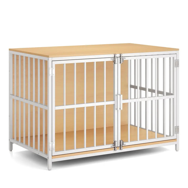 40 Inch Dog Crate Furniture Dog Kennel with Dual Lockable Double Doors-Natural - Natural - Dog Kennels