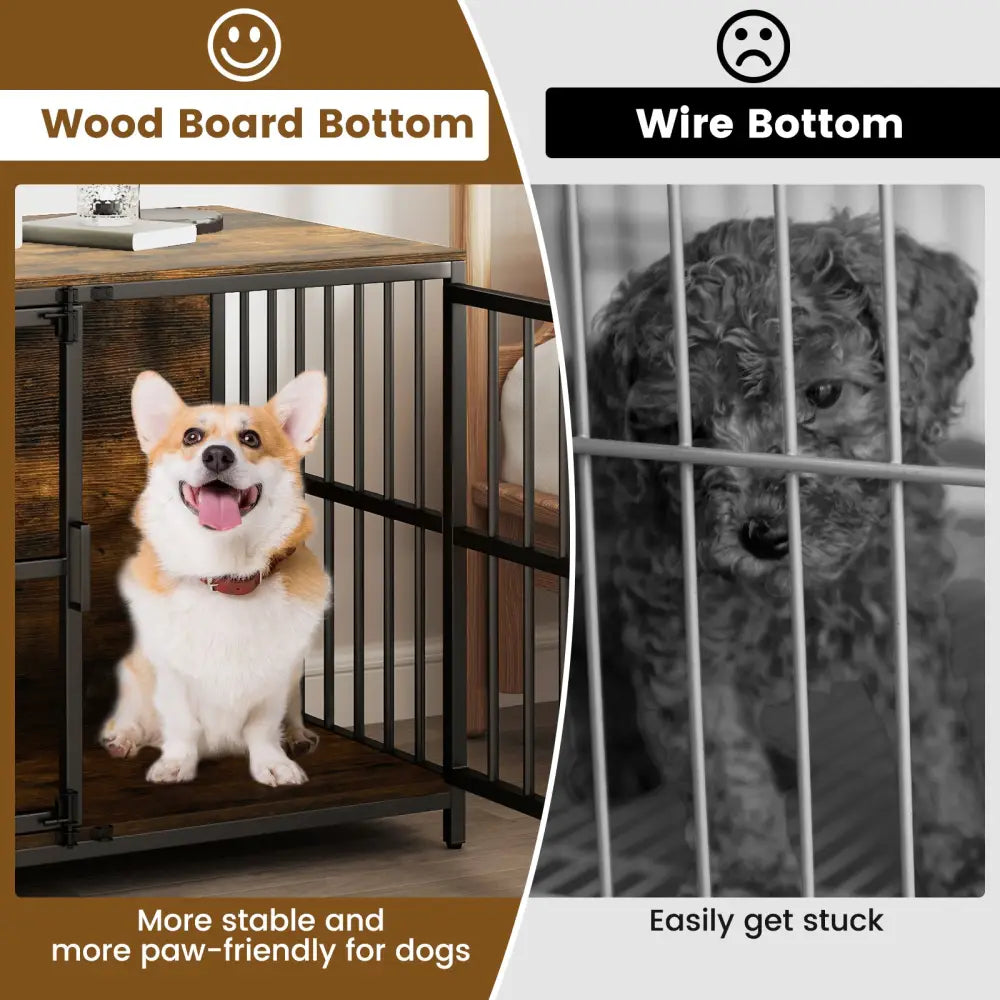 40 Inch Dog Crate Furniture Dog Kennel with Dual Lockable Double Doors-Rustic Brown - Rustic Brown - Dog Kennels