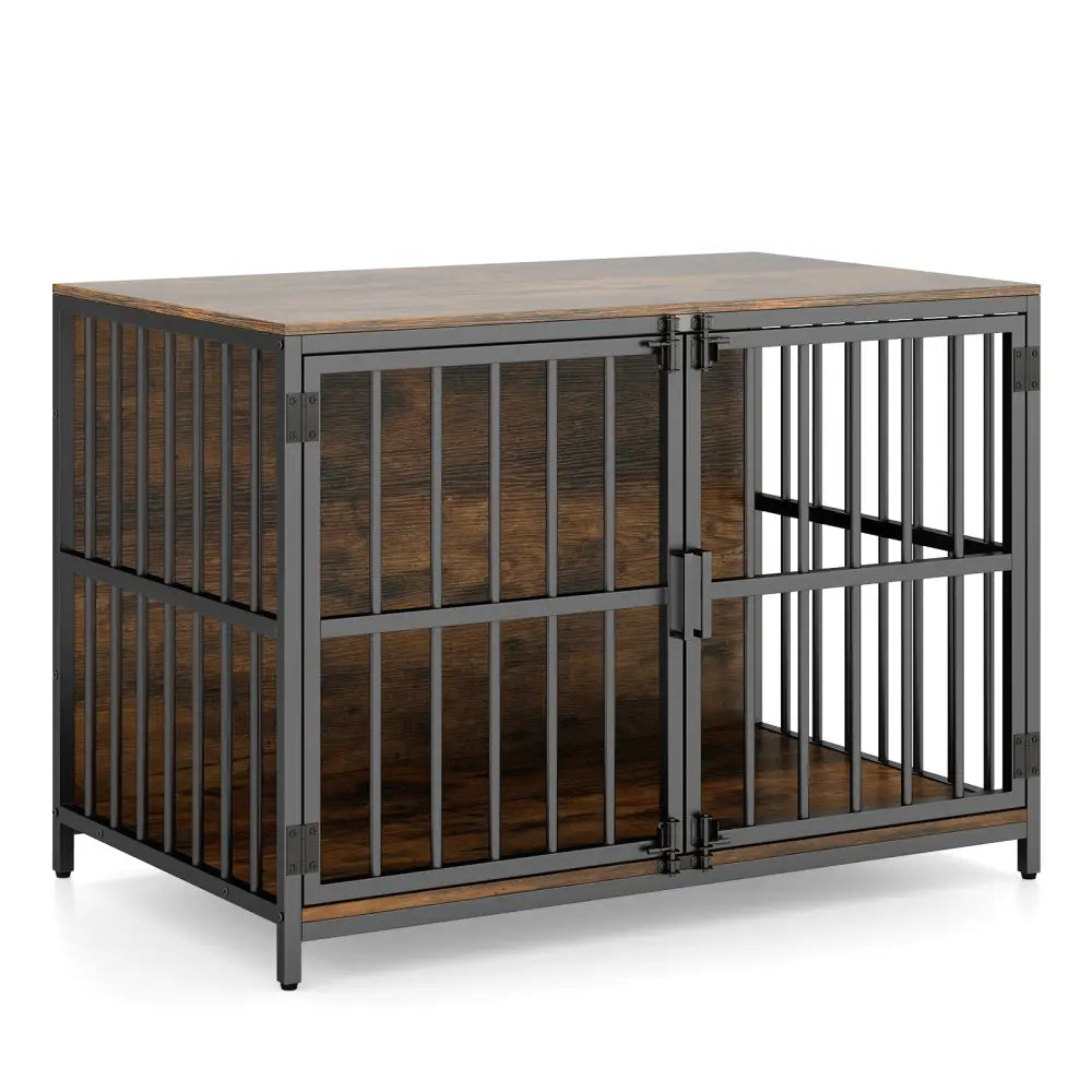 40 Inch Dog Crate Furniture Dog Kennel with Dual Lockable Double Doors-Rustic Brown - Rustic Brown - Dog Kennels
