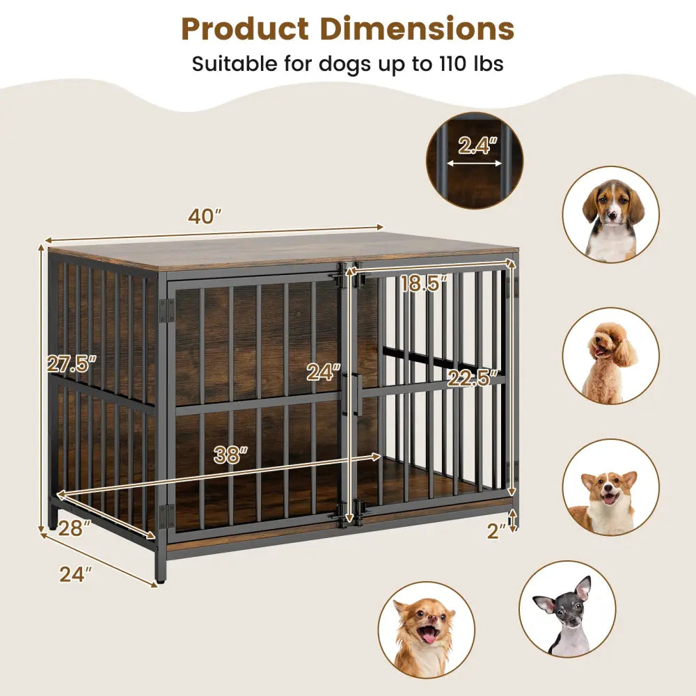 40 Inch Dog Crate Furniture Dog Kennel with Dual Lockable Double Doors-Rustic Brown - Rustic Brown - Dog Kennels