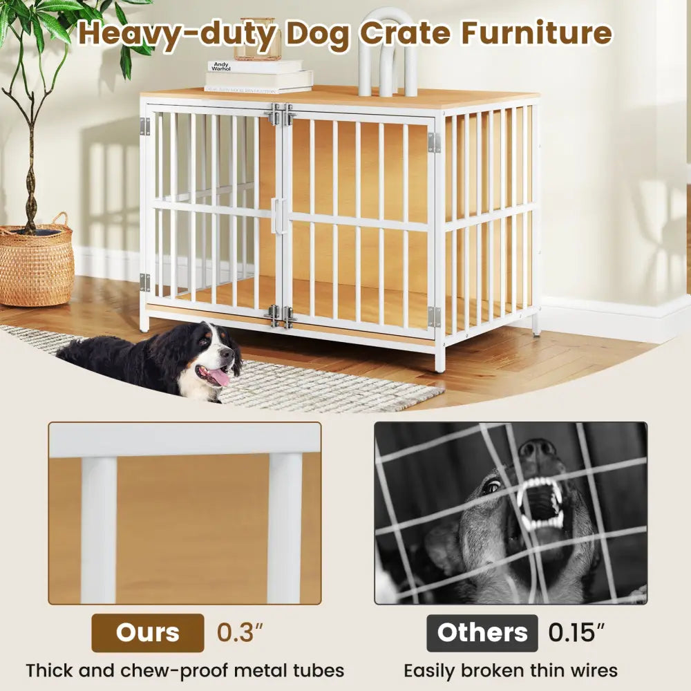 40 Inch Dog Crate Furniture Dog Kennel with Dual Lockable Double Doors-Natural - Natural - Dog Kennels