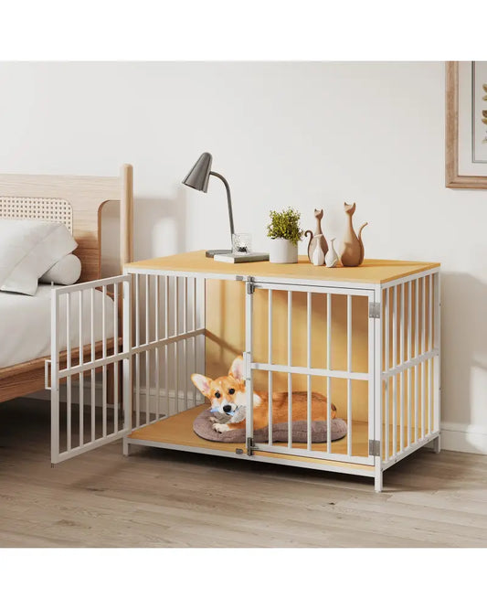 40 Inch Dog Crate Furniture Dog Kennel with Dual Lockable Double Doors-Natural - Natural - Dog Kennels