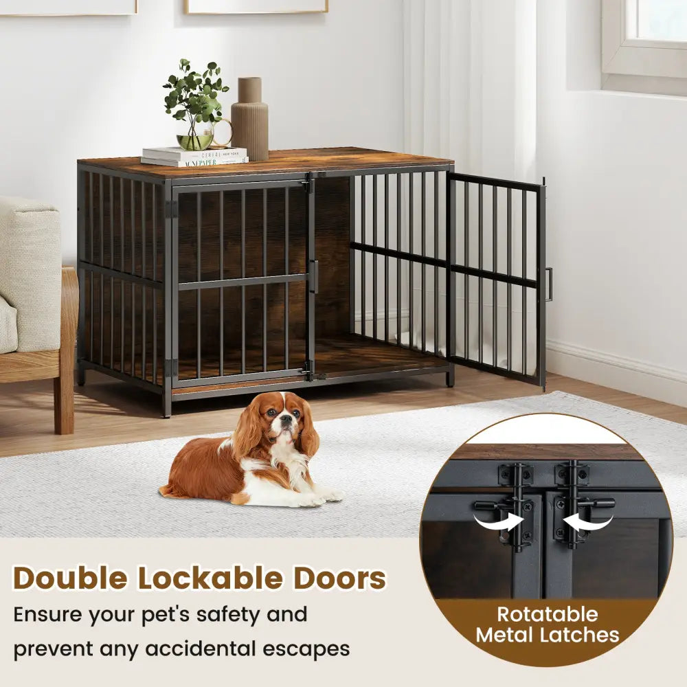 40 Inch Dog Crate Furniture Dog Kennel with Dual Lockable Double Doors-Rustic Brown - Rustic Brown - Dog Kennels