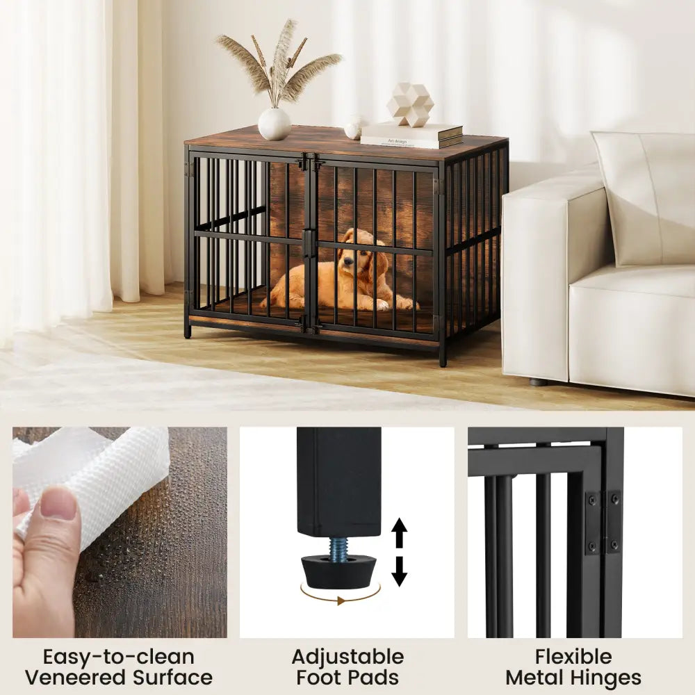 40 Inch Dog Crate Furniture Dog Kennel with Dual Lockable Double Doors-Rustic Brown - Rustic Brown - Dog Kennels