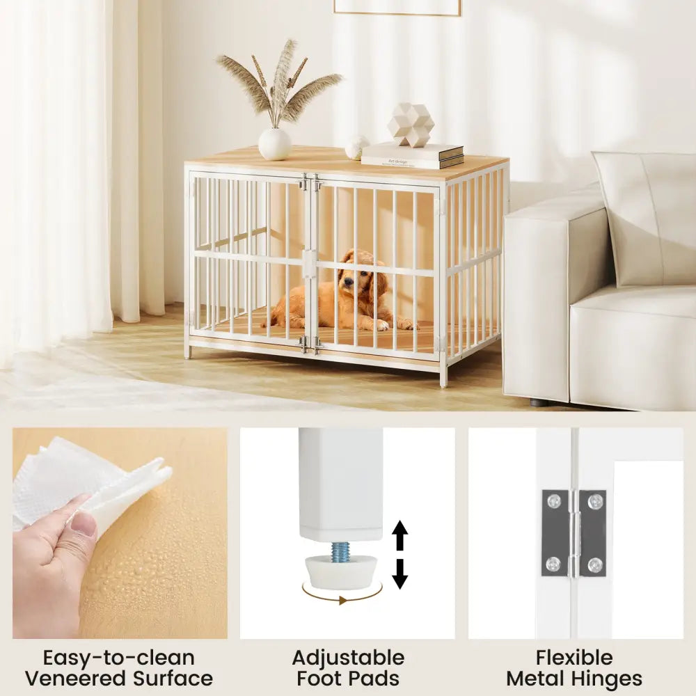 40 Inch Dog Crate Furniture Dog Kennel with Dual Lockable Double Doors-Natural - Natural - Dog Kennels