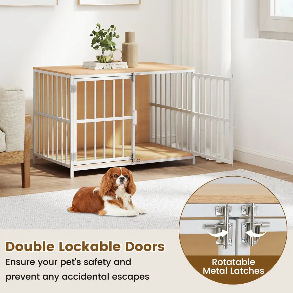 40 Inch Dog Crate Furniture Dog Kennel with Dual Lockable Double Doors-Natural - Natural - Dog Kennels