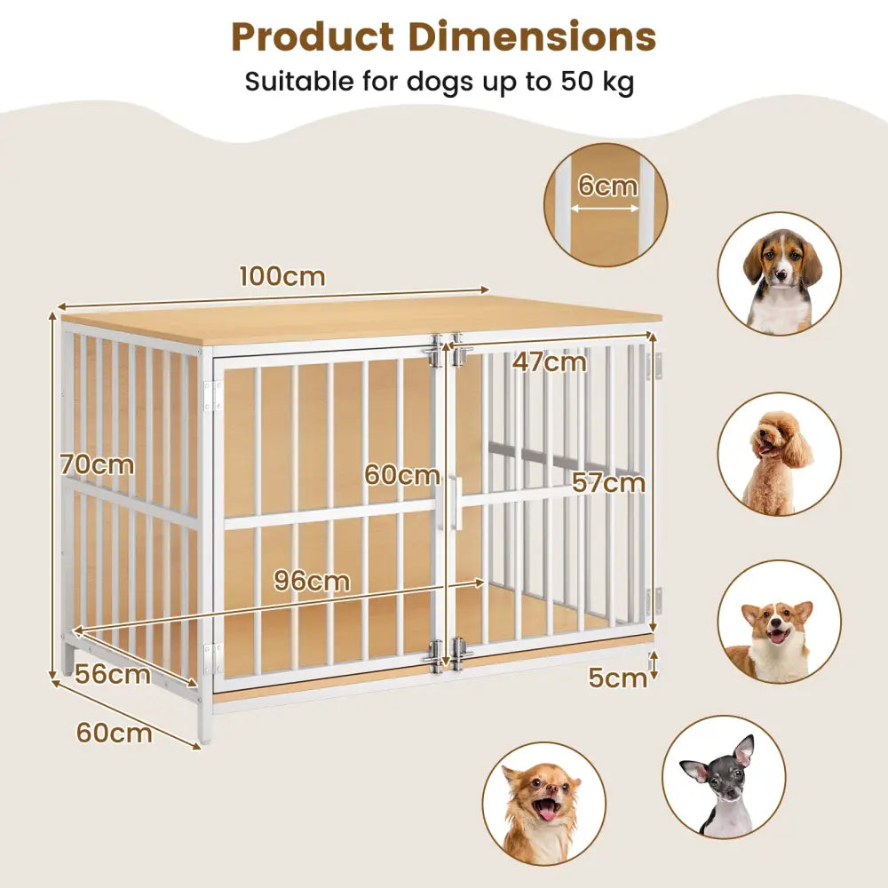 40 Inch Dog Crate Furniture Dog Kennel with Dual Lockable Double Doors-Natural - Natural - Dog Kennels