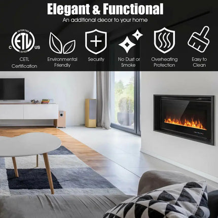 40-Inch Electric Fireplace Recessed with Thermostat Costway