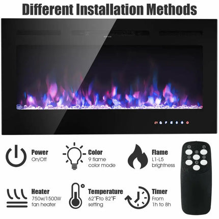 40-Inch Electric Fireplace Recessed with Thermostat Costway