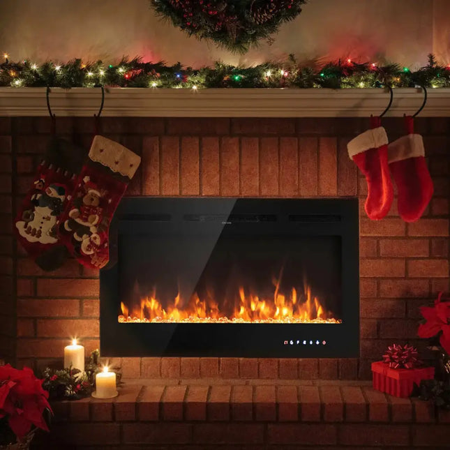 40-Inch Electric Fireplace Recessed with Thermostat Costway