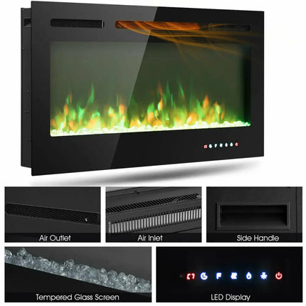 40-Inch Electric Fireplace Recessed with Thermostat Costway