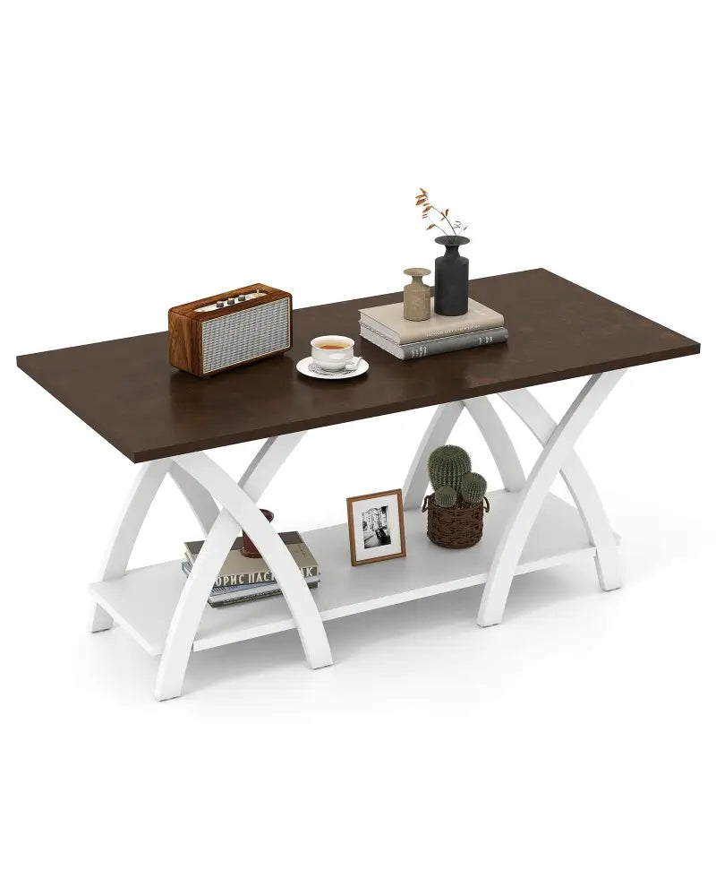 40 Inch Farmhouse Wooden 2-Tier Coffee Table with Storage Shelf for Living Room-Walnut - Walnut - Coffee Tables