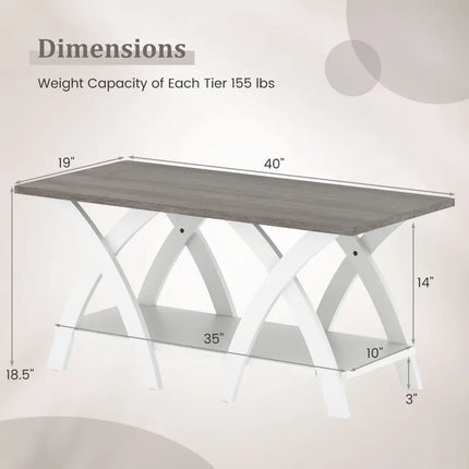 40 Inch Farmhouse Wooden Coffee Table with Storage Shelf with X-shaped Legs-Gray Costway