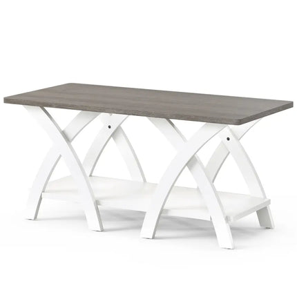 40 Inch Farmhouse Wooden Coffee Table with Storage Shelf with X-shaped Legs-Gray Costway