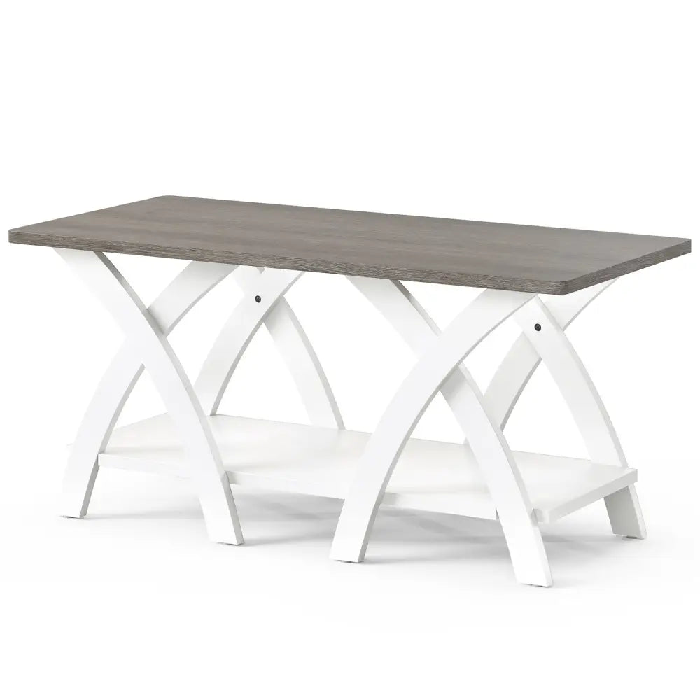 40 Inch Farmhouse Wooden Coffee Table with Storage Shelf with X-shaped Legs-Gray - Gray - Coffee Tables