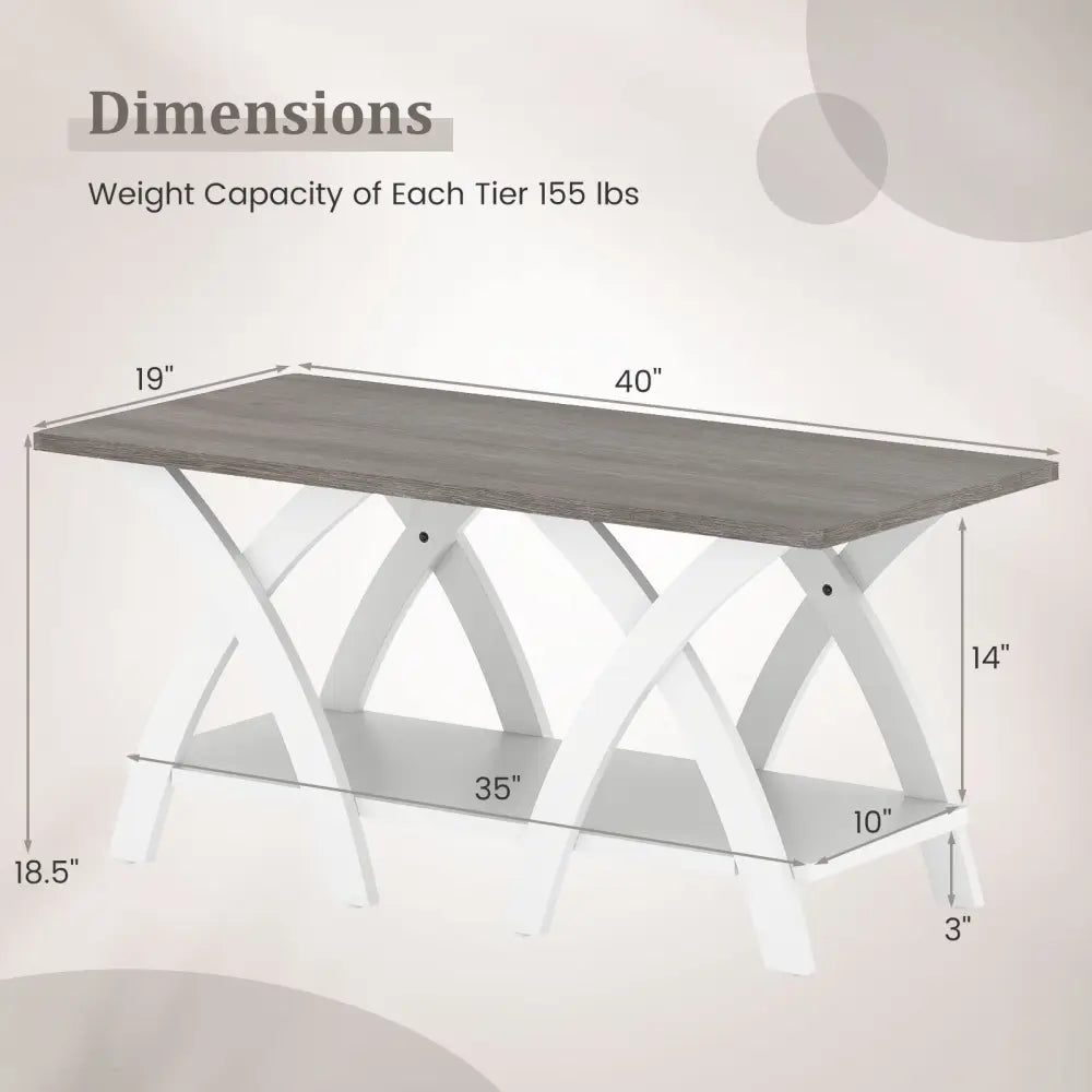 40 Inch Farmhouse Wooden Coffee Table with Storage Shelf with X-shaped Legs-Gray - Gray - Coffee Tables
