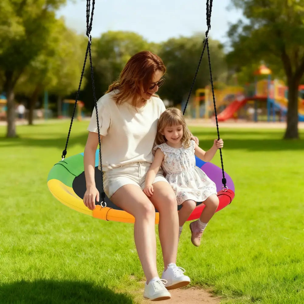 40 Inch Flying Saucer Tree Swing Outdoor Play for Kids - Multicolor - Swing & Playsets